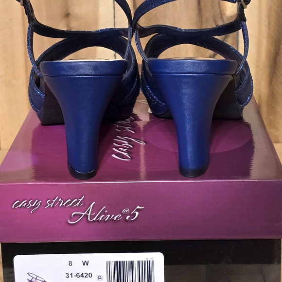 Dazzling Sapphire Blue Slingback Comfort Glamour Dancing Stagewear Heels 8 W - Picture 5 of 6